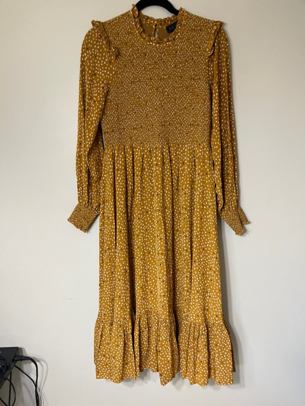 Hatch Mustard Dot Smocked Midi Maternity Dress